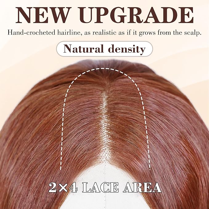 NAYOO Long Auburn Wavy Wig for Women 26 Inch Middle Part Lace Hairline Curly Wavy Wig Natural Looking Synthetic Heat Resistant Fiber Wig for Daily Party Use