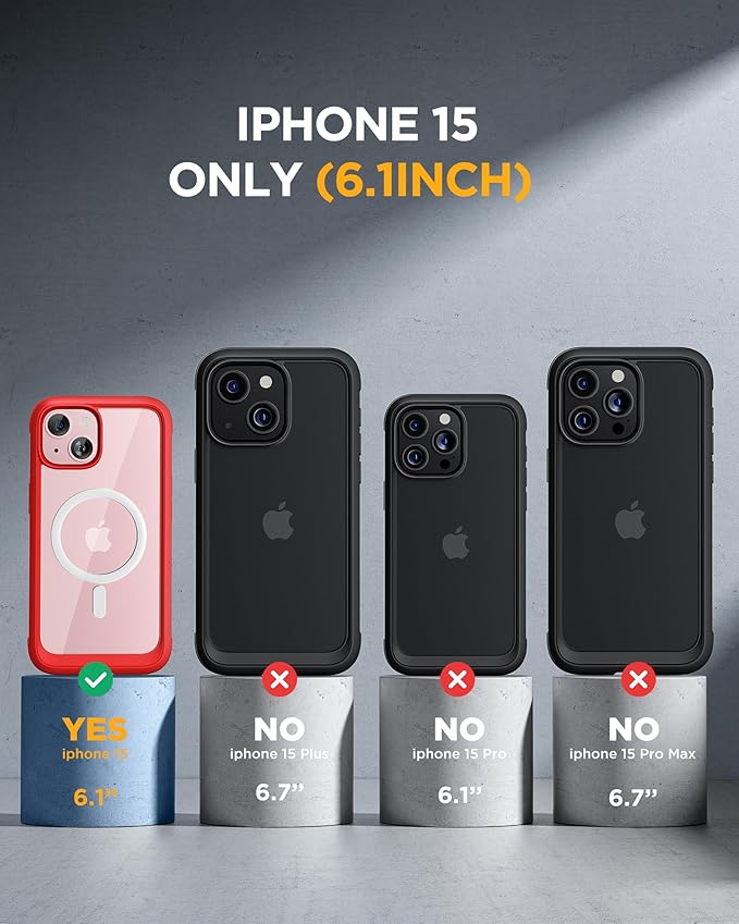 Miracase Glass Series for iPhone 15 Case [Compatible with MagSafe] Full-Body Magnetic Bumper Case with Built-in 9H Tempered Glass Anti-Fingerprint Screen Protector + Camera Lens Protector, Red