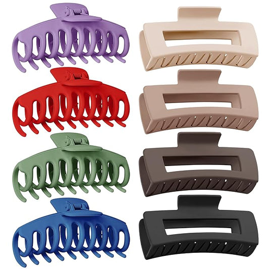 TOCESS 8 Pack Big 4.33 Inch Hair Claw Clips for Women & Girls, Non-Slip Matte Finish Rectangle Clips for Thick, Thin, Long, Curly Hair