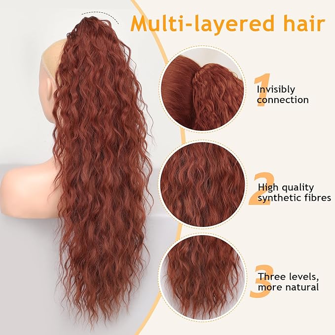 ORSUNCER Ponytail Extension Claw 30" Curly Pony Tail Clip in Claw Hair Extensions Fluffy Natural Looking Synthetic Hairpiece for Women Reddish Orange
