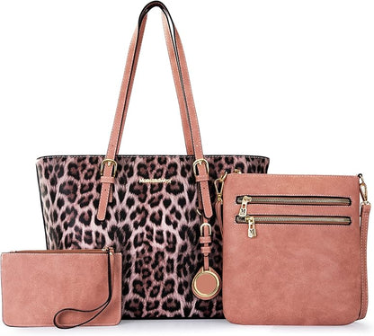 Montana West Purses for Women Tote Bag 3Pcs Set Leopard Print Satchel Handbags