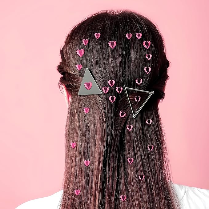 264Pcs Heart Face Gems Love Gems, Self-Adhesive Face Jewels Rhinestones 5/7/10 mm DIY Face Gems Stick on, Valentine Makeup Gems Rave Accessories for Face Eyes Hair Makeup Body, Crafts (Pink)