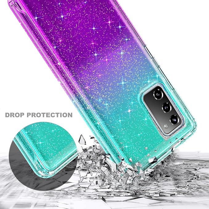 NZND Designed for Samsung Galaxy S20 FE 5G Case with [Built-in Screen Protector], Full-Body Protective Shockproof Rugged Bumper Cover, Impact Resist Case (Glitter Aqua/Purple)