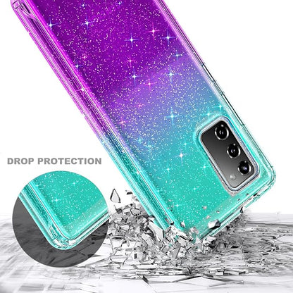 NZND Designed for Samsung Galaxy S20 FE 5G Case with [Built-in Screen Protector], Full-Body Protective Shockproof Rugged Bumper Cover, Impact Resist Case (Glitter Aqua/Purple)