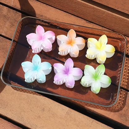 Hawaiian Plumeria Hair Accessories - 6 Pack Large Claw Clips for Thick and Thin Hair, Beach Tropical Hair Clips for Women and Girls