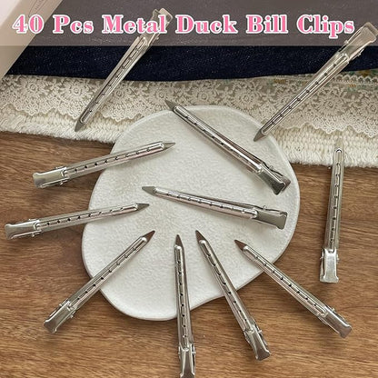 40 PCS 3.5 Inch Duck Billed Clips,Metal Alligator Curl Hair Clips with Holes for Styling, Coloring, Thick Hair Rollers, Salon Use,Alligator Clips for Women for Thick Hair & Thin Hair,Silver