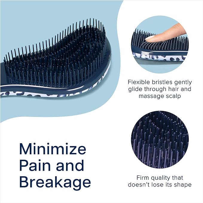 Crave Naturals Glide Thru Detangling Hair Brush for Adults and Kids - Detangler Hairbrush for Curly or Straight, Wet or Dry Hair - Gentle on Tangles Hair Comb - Navy Blue and Blue Cheetah (Pack of 2)