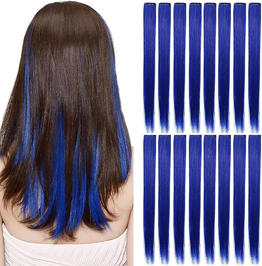 12 PCS Multicolored Hair Extensions clip in Kids Highlights 20inch Straight Colored Hair Extension Clip In For Girls and Women Party Rainbow Wig Hairpieces