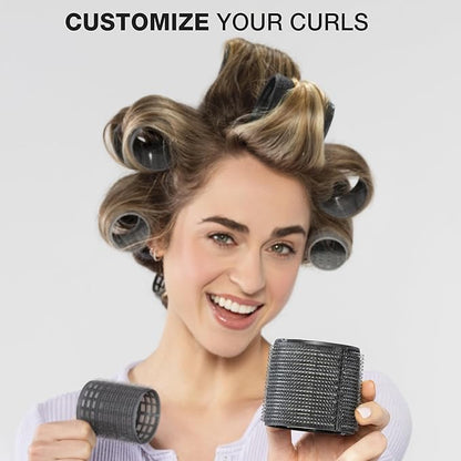 Conair Heatless Curlers 31 Count - Heatless Curls Overnight, Assorted Sizes - Self Grip Hair Rollers - Hair Styling Tools - Black & Gray - w/Storage Case