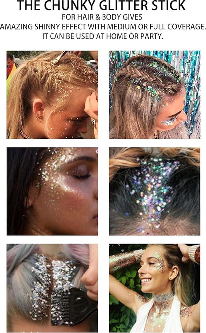2 Color Face Glitter Stick,Holographic Sequins Paint Sparkling Body Glitter Gel Makeup for Women. (Pink and Gold face Glitter Stick)