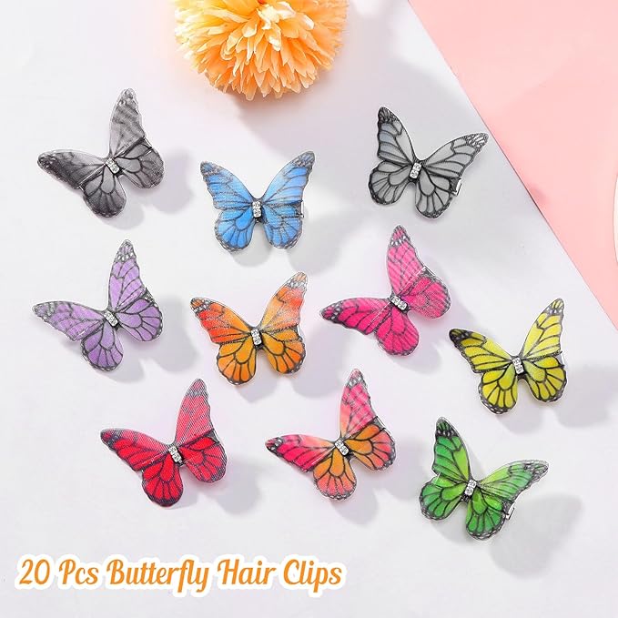 20Pcs Butterfly Hair Clips for Women Moving Glitter Butterfly Clip Fairy Accessories Bright Style