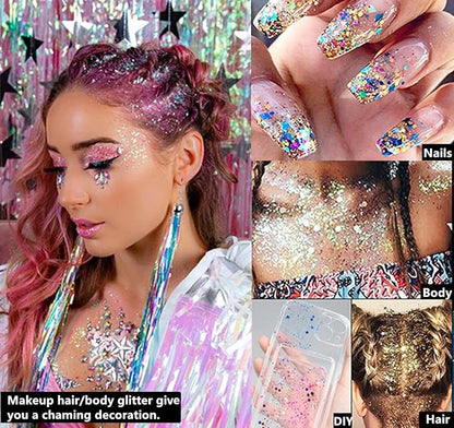 Go Ho Pink Face Body Glitter Gel,Singer Concerts Pink Face Paint Makeup Holographic Chunky Sequins Glitters for Lip/Hair/Nails,Music Disco Outfit for Woman,Festival Rave Accessories,52g