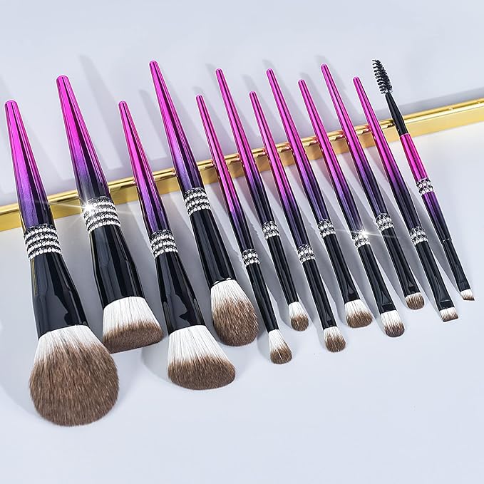 Bueart Design 16PCS Ultra Soft Labeled Makeup Brushes Set with HOLDER case Cosmetic make up brush set (16Pcs Black Rose Red+Holder)