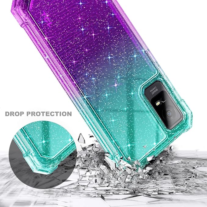 NZND Designed for TCL ION X Case, TCL ION V with [Built-in Screen Protector], Full-Body Protective Shockproof Rugged Bumper Cover, Impact Resist Case (Glitter Aqua/Purple)