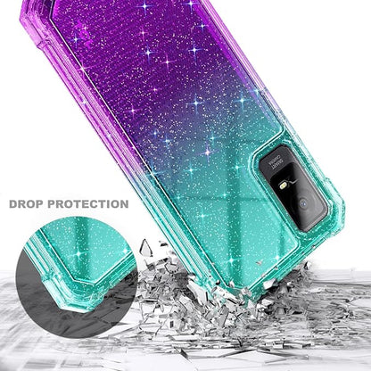 NZND Designed for TCL ION X Case, TCL ION V with [Built-in Screen Protector], Full-Body Protective Shockproof Rugged Bumper Cover, Impact Resist Case (Glitter Aqua/Purple)