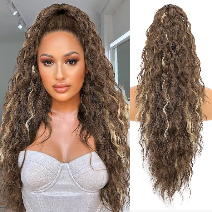 ORSUNCER Ponytail Extension Claw 26" Curly Pony Tail Clip in Claw Hair Extensions Fluffy Natural Looking Synthetic Hairpiece for Women
