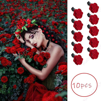 14 Pieces Halloween Rose Hair Clip U-Shape Hair Flowers Fork Clip Gothic Styling Hair Accessories for Cosplay Ghost Bridal Halloween Costume