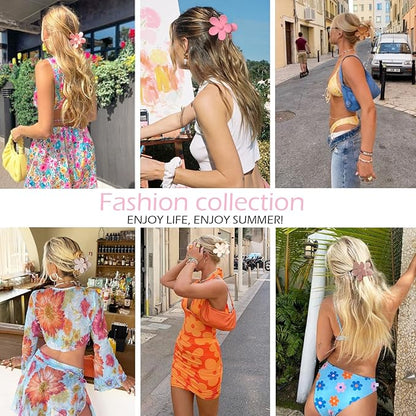 Flower Hair Clips 6 PCS Flower Claw Clips for Women Matte Large Claw Clips Strong Hold Jaw Clamps Hair Accessories for Thick Hair 6 Colors