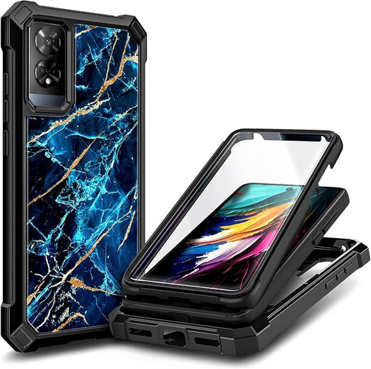 Designed for TCL 50 XE 5G Phone Case, 50 XE NXTPAPER 5G Case with Screen Protector, [Raised Corners Drop Protection] Full-Body Protective Shockproof Rugged Bumper Cover (Marble Sapphire)