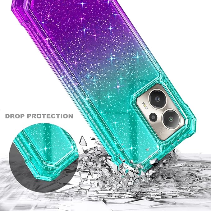 for Cricket Outlast 5G 2024 Case, AT&T Motivate Pro 5G with [Built-in Screen Protector], [9FT Military Grade Drop Tested] Full-Body Protective Shockproof Bumper Case (Glitter Aqua/Purple)