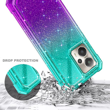 for Cricket Outlast 5G 2024 Case, AT&T Motivate Pro 5G with [Built-in Screen Protector], [9FT Military Grade Drop Tested] Full-Body Protective Shockproof Bumper Case (Glitter Aqua/Purple)