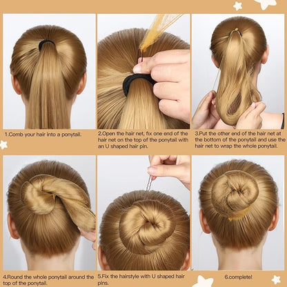 FANDAMEI Hair Net for Kids, Invisible Hair Nets 20PCS with 40PCS U Shaped Bobby Pins, 30cm Hair Nets for Buns, Bun Hair Nets for Ballet Girls Hair Accessories Set for Women, Girls-Light Brown
