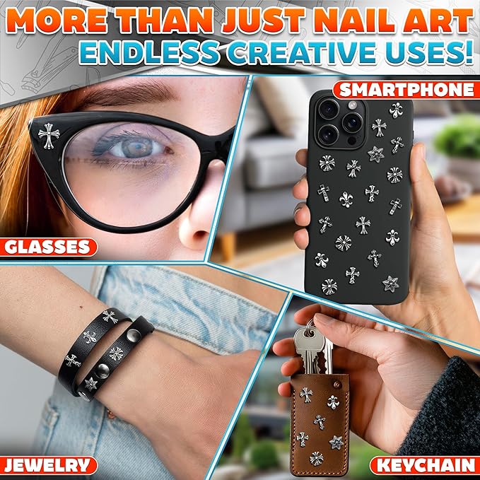 100 Pcs Cross Nail Charms and Gems - Nail Cross Charms for Nails Design Silver Nail Charms Y2k Nail Gems for Nails 3d Nail Charms Bulk Nail Jewels - Nail Art Charms Nails With Charms Cross Nail Charm
