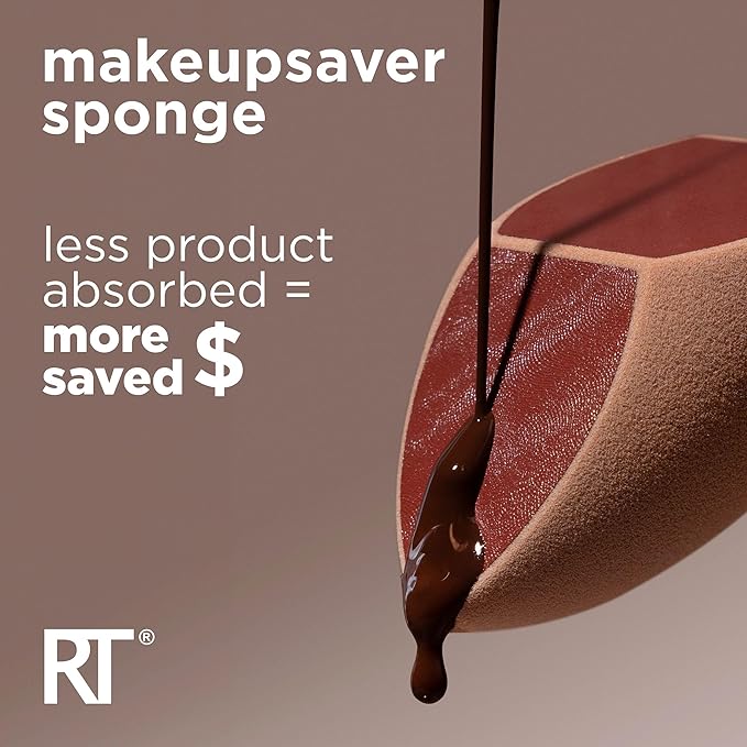 Real Techniques Makeupsaver Sponge, Makeup Blender Sponge For Liquid & Cream Formulations, Natural Finish & Reduces Makeup Waste, Targeted Application, Cruelty & Latex-Free, 1 Count (Pack of 2)