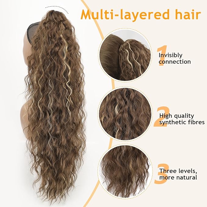 ORSUNCER Ponytail Extension Claw 26" Curly Pony Tail Clip in Claw Hair Extensions Fluffy Natural Looking Synthetic Hairpiece for Women