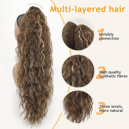 ORSUNCER Ponytail Extension Claw 26" Curly Pony Tail Clip in Claw Hair Extensions Fluffy Natural Looking Synthetic Hairpiece for Women