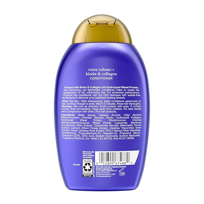 OGX Extra Strength Biotin and Collagen Conditioner, 13 fl oz, Sulfate-Free, Thicker, Fuller Hair