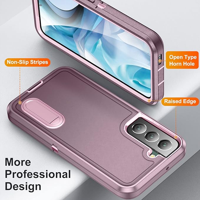for Samsung Galaxy S22 Plus Case with Kickstand Case 3-Layer Military Grade Protective Case Cover Silicone Rugged Shockproof for Galaxy S22+ Plus Phone Case Purple+Pink