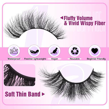 Mink Lashes 18mm False Eyelashes D-Curly Russian Strip Lashes Long Dramatic Cat Eye Lashes Natural Look Like Lash Extension 6D Volume Wispy Fake Eyelashes Pack by YDAGKH, 14 Pairs