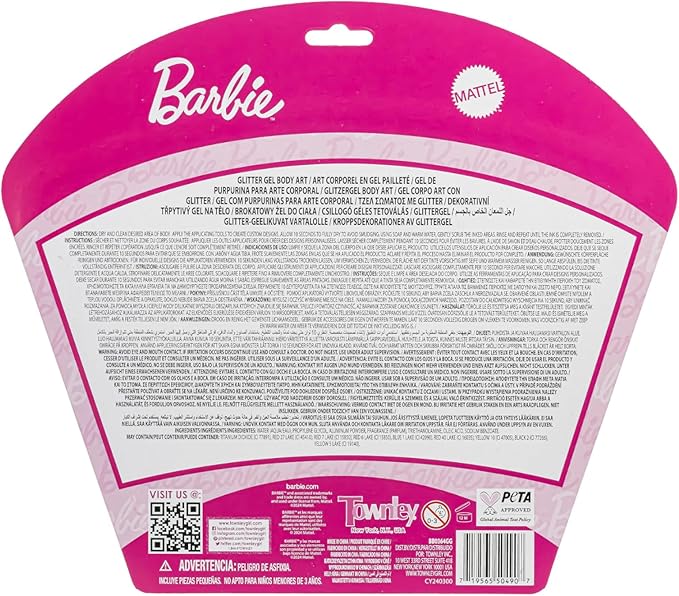 Townley Girl Barbie 16 Piece Glitter Pen Body Art Set, Glittery and Bright Colors, Ages 3