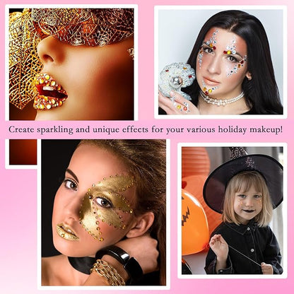 NIACONN 1760 Pcs Gold Yellow Hair Jewels Face Gems Stick on, Self Adhesive Glitter Rhinestones Stickers for Women Body Eyes Nails Festival Halloween Makeup & Crafts