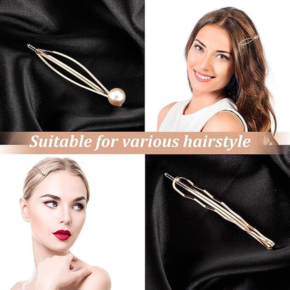 10 Pieces Geometric Metal Hair Clips and Barrettes for Women Girls - Hair Styling Accessories, Minimalist Wedding Headwear (Rose Gold)