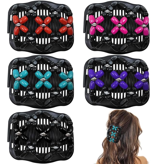 5 Pieces Stretchy Magic Hair Comb Adjustable Elastic Comb Hair Clip for Women Girls No Crease Hair Pins Vintage Hair Bun Maker Hair Accessories for Curly Thick Wavy Hair Ponytail
