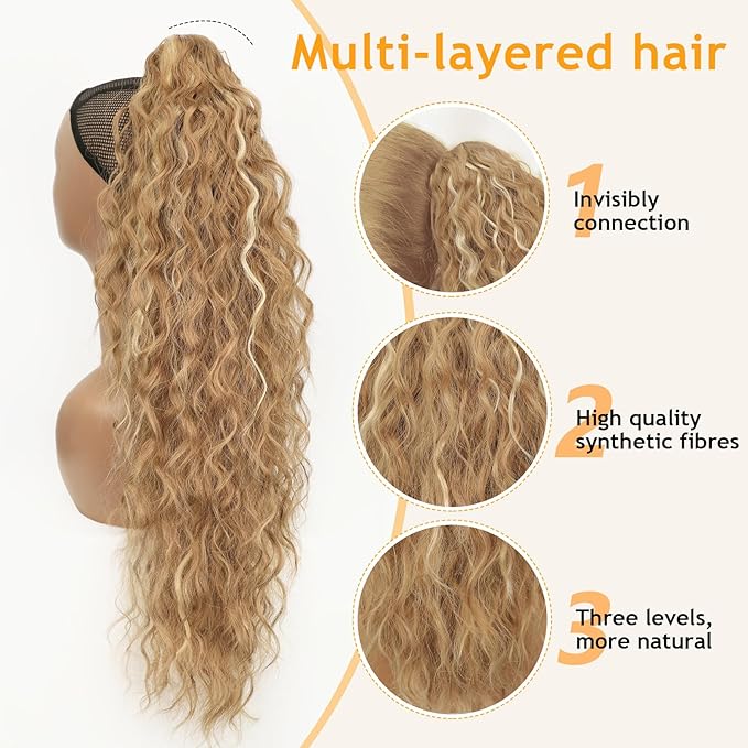 ORSUNCER Ponytail Extension Claw 26" Curly Pony Tail Clip in Claw Hair Extensions Fluffy Natural Looking Synthetic Hairpiece for Women