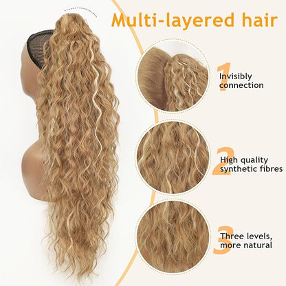 ORSUNCER Ponytail Extension Claw 26" Curly Pony Tail Clip in Claw Hair Extensions Fluffy Natural Looking Synthetic Hairpiece for Women