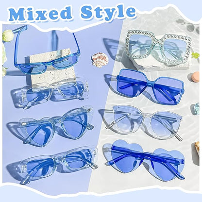 Pibupibu 8 Pack Pink Sunglasses for Women Collection Trendy Cute Costume Accessories Eyewear Set (Transparent/Solid/Mix)