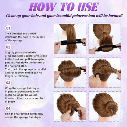 2 Pcs Hair Bun Maker, Black Non-Slip Bun Updo Hair Styling Accessories, Sponge Hair Bun Shaper Curler for Long Thin Curly Straight Wavy Hair
