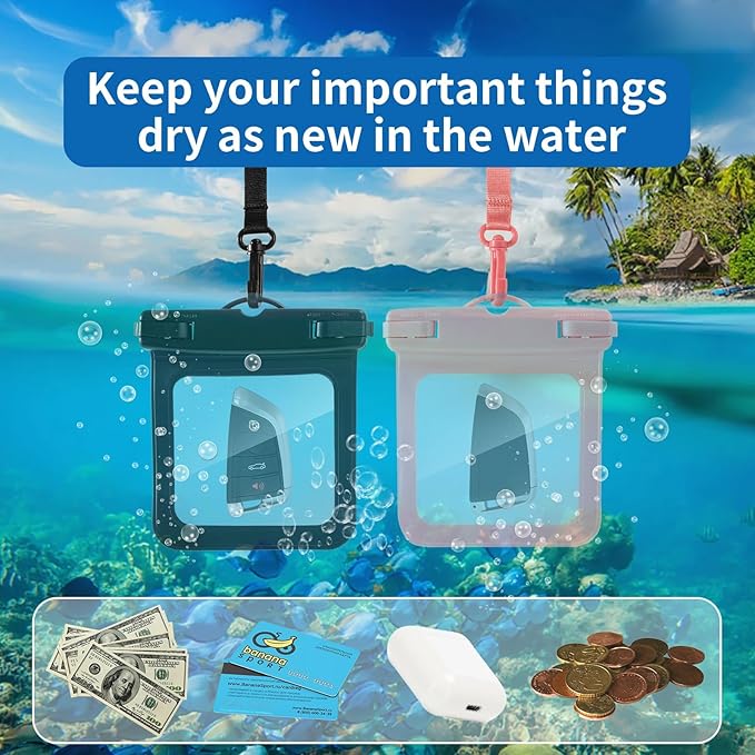 2 Pack Submersible Waterproof Wallet Dry Car Key Fob Case Bag,Swimming Surfing Water Sports Small Waterproof Pouch Holder for Door Ship Card Credit ID Card Driver Fishing License Cash Coins