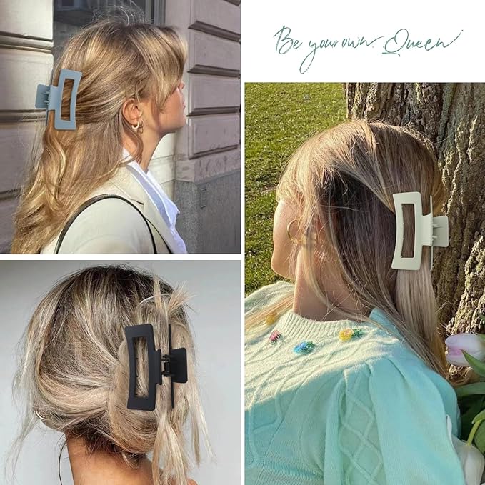 3.5 Inch Medium Banana Jaw Hair Clips - 6 Pack Square and Rectangle Clips for Women's Hair - Basic Accessories