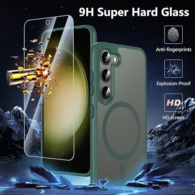 OWKEY for Galaxy S23 Case 6.1'', Magnetic Samsung Galaxy S23 Case for Magsafe with Screen Protector, [Military Grade Protection] Shockproof Phone Cover S23 Case Protective Case for Samsung S23, Green