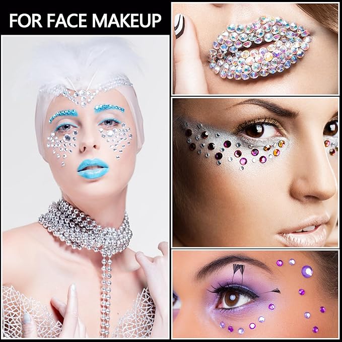 NIACONN 1760 Pcs Purple Hair Jewels Face Gems Stick on, Self Adhesive Glitter Rhinestones Stickers for Women Body Eyes Nails Festival Halloween Makeup & Crafts