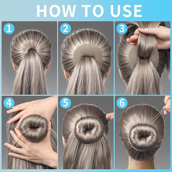 FANDAMEI Hair Donut Bun Maker Kit - 4 Hair Bun Maker, 20 Invisible Hair Nets for Buns, 5 Elastics, 20 Bobby Pins, Bun Nets for Ballet girls,Hair Donuts for Buns - Tan Brown