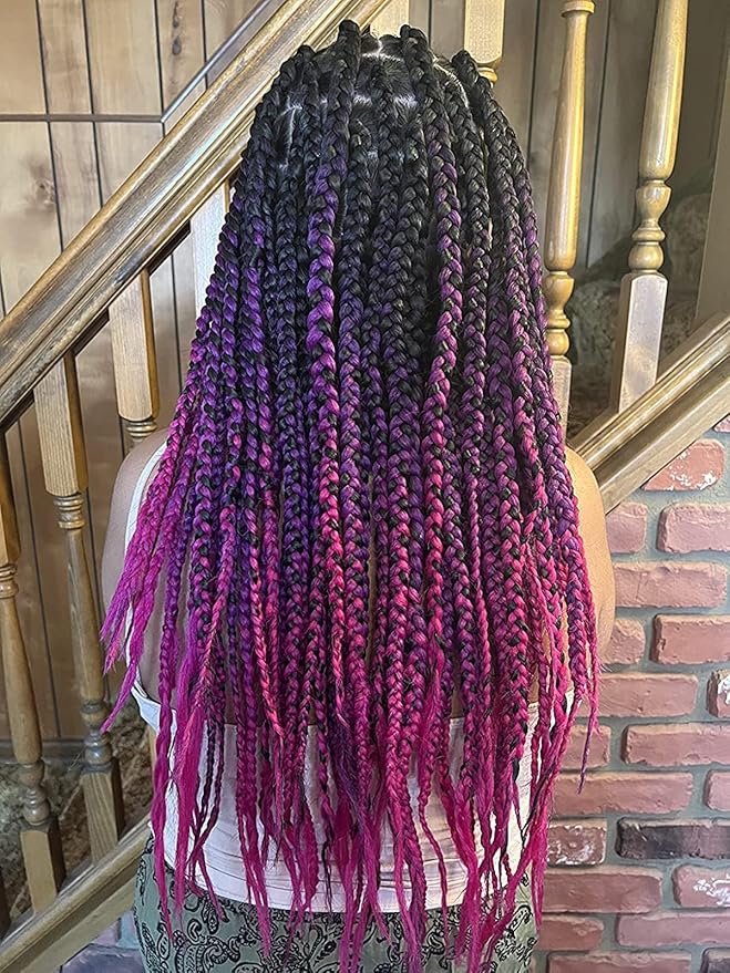 Ombre Braiding hair synthetic Crochet braids twist 24inch 5pcs/lot 100g Ombre two three tone Jumbo braid hair extensions Dreadlocks (black-purple-rose)