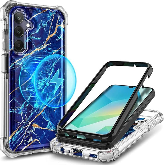 Designed for Samsung Galaxy A36-5G Phone Case, Magnetic Compatible with MagSafe, [Raised Corners Drop Protection] Shockproof Protective Bumper Cover (Marble Sapphire)