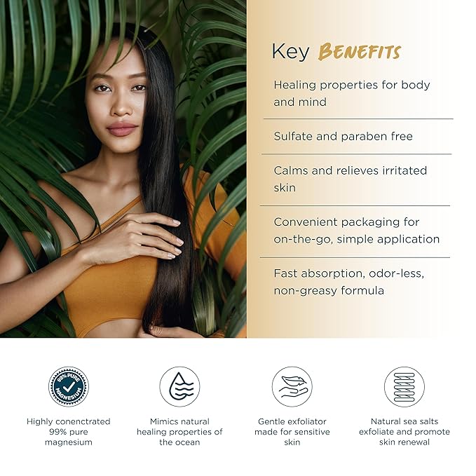 Ocean Soothe Scalp Relief Spray with Highly Concentrated Magnesium Salt for Dry and Flaky Skin, Quick Absorption, All Natural and Fragrance-Free Leave-in Scalp Treatment, 60mL