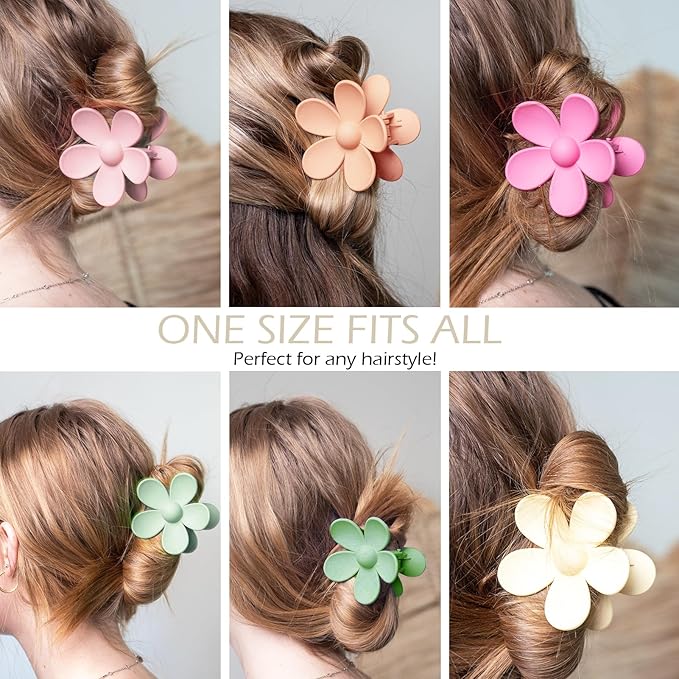 Flower Hair Clips 6 PCS Flower Claw Clips Daisy Clips for Women Matte Large Claw Clips Strong Hold Jaw Clamps Hair Accessories for Thick Hair 6 Colors